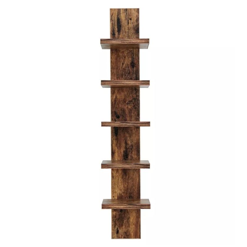 5 Tier Shelves for Wall, Slim Vertical Column Wall Decor Mount Floating Shelves for Bedrooms, Living Rooms, Natural Finish Wall Shelf,30