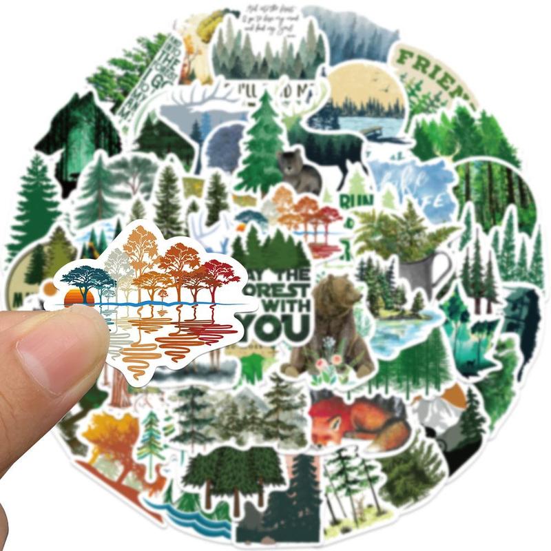 50pcs Green Forest Series Stickers, DIY Waterproof Decorative Stickers For Laptop, Guitar, Water Bottle & Skateboard