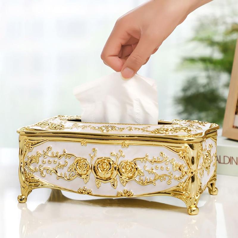 Rose Pattern Tissue Box, 1 Count Luxurious and Elegant Acrylic Tissue Holder, Napkin Holder, Home Organizer for Living Room, Bathroom, Toilet, Kitchen