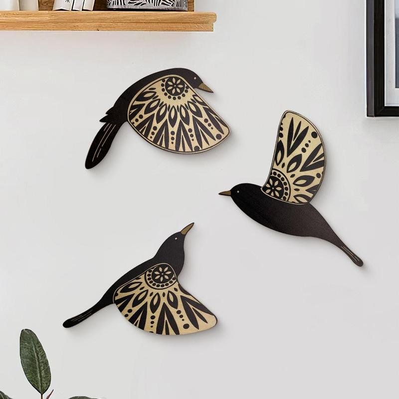 Wooden Bird Design Wall Hanging Decor, 3pcs set Modern Creative Wooden Bird Wall Art, Wall Decor For Home Living Room Bedroom Office Decoration