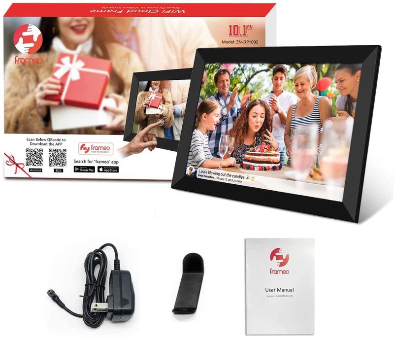 [Black Friday] Christmas Gift FRAMEO Digital Photo Frame wifi 10.1 Inch, Smart WiFi Digital Picture Frame, Touch Screen Display, 32GB Storage Auto-Rotate Easy Share Photos or Videos in Frameo Free App from Anywhere