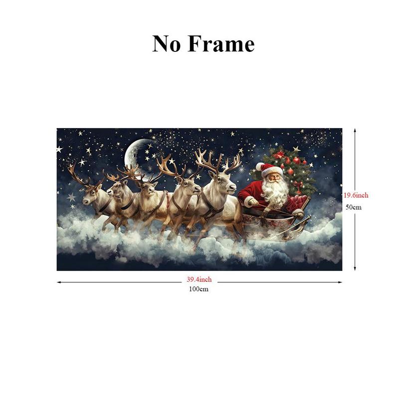 Christmas Themed Canvas Painting without Frame, 1 Count Santa Claus & Reindeer & Sleigh Pattern Wall Art, Wall Decor for Home Living Room Bedroom