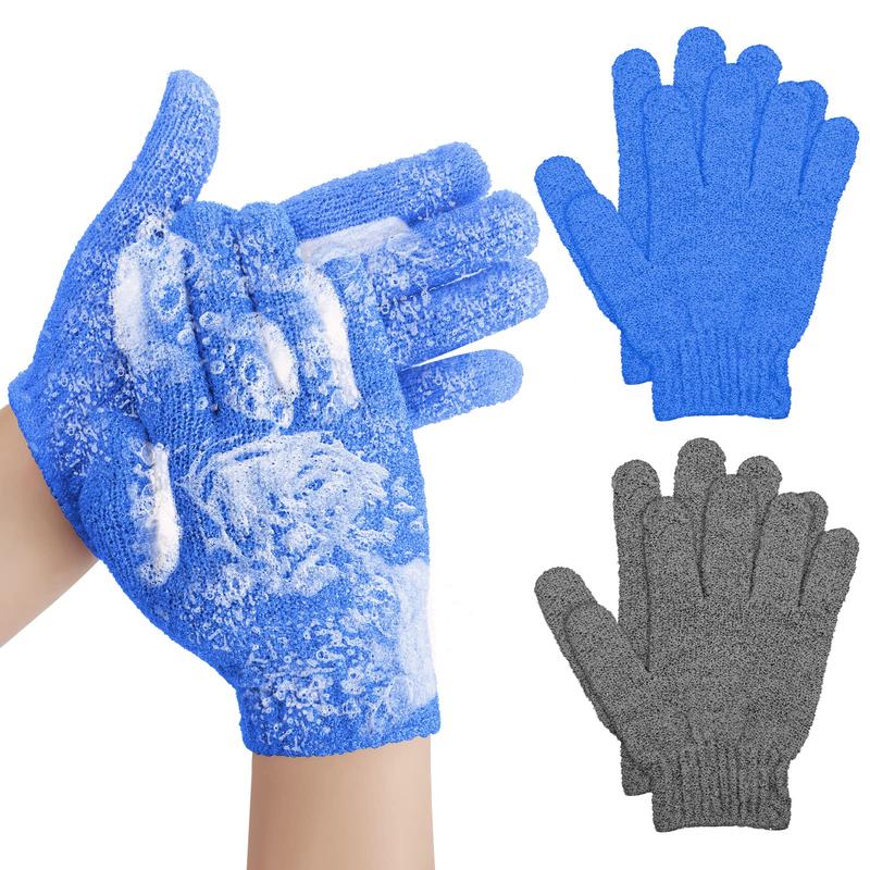 2 Pair Bath Gloves for Shower Natural Loofah Exfoliating Wash Gloves for Body and Face, Dead Skin Remover, Double Sided Microfibre Shower Body Gloves for Adults and Kids