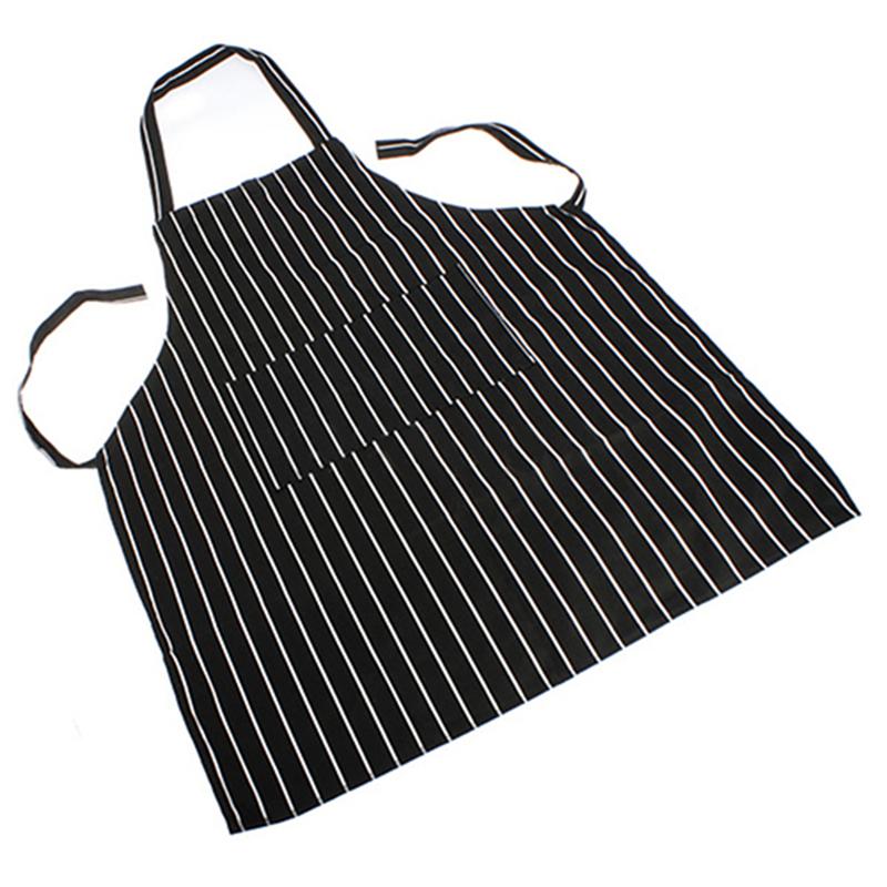 Adjustable Adult Black Stripe Bib Apron With 2 Pockets Chef Waiter Kitchen Cook