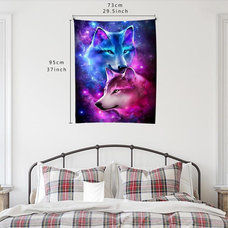 Wolf & Starry Print Tapestry, 1 Count Modern Polyester Wall Hanging Tapestry For Living Room Bedroom Dormitory Home Decor