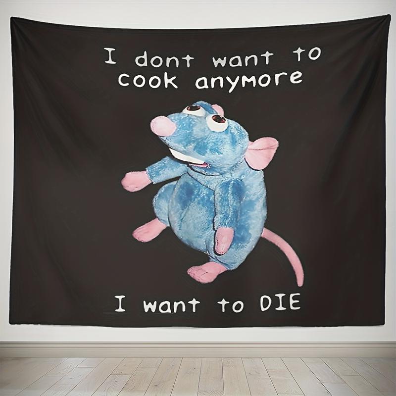 Fun Mouse Tapestry Room Wall Decoration Aesthetics Hanging Cloth I Don't Want To Cook Anymore, I Want To DIE, Peach Fleece Hanging Tapestry For Living Room Bedroom Dorm Room Decor Home Decor,