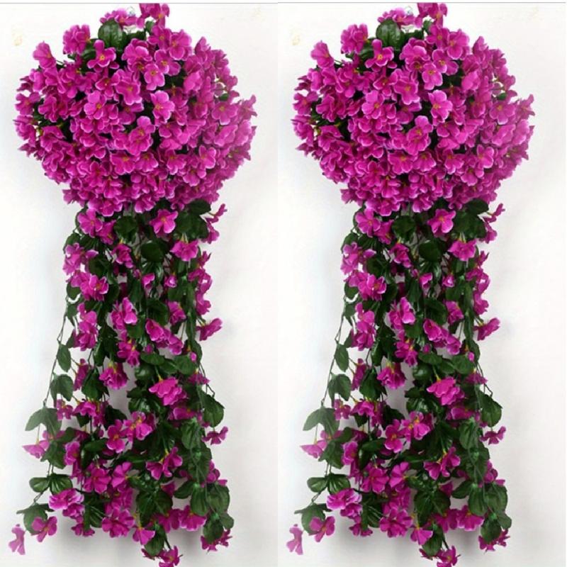 Hanging Artificial Violet Ivy Flowers 2 Packs Hanging Flowers Plant for Outside Outdoor Patio Garden Porch Wedding Home Decorations