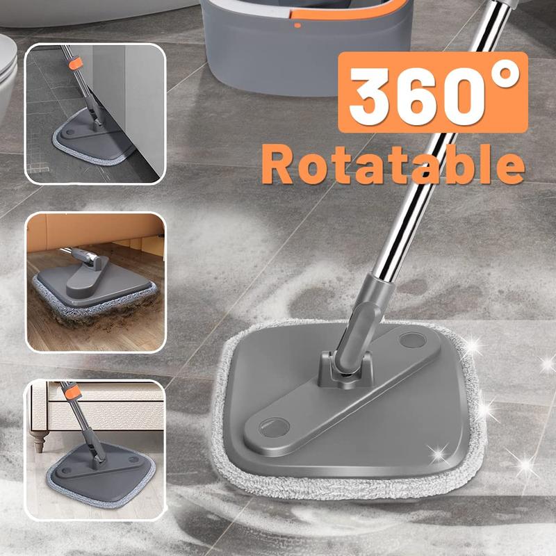 TikStar Spin Mop & Bucket Set Only 6pcs with Self-Separating Dirty Water & Clean Water System, Self-Drying 360° Spin Square Mop Head for Hardwood Tile Marble Floors,Cleaning Mop after the party,adjustable hand tool