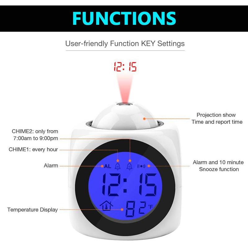 Creative Digital Alarm Clock, 1 Count Desktop Clock with Temperature Display, LED Projection Alarm Clock, Home Decor, Gift for Friend