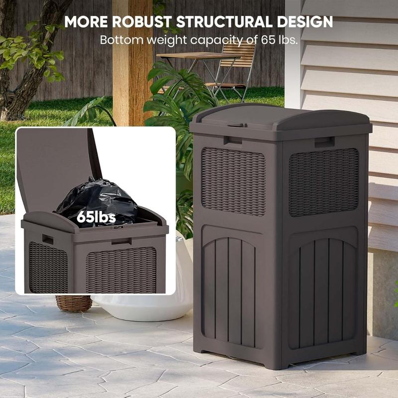 36 Gallon Outdoor Trash Can, Resin Outdoor Garbage Can with Lid for Patio, Backyard, Deck, Dark Brown