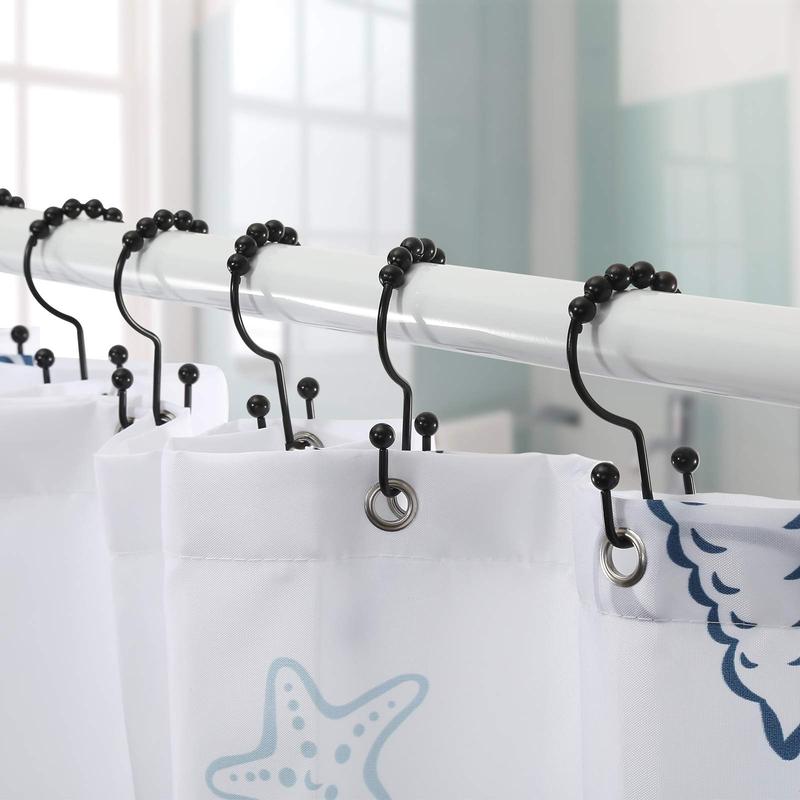 Shower Curtain Hooks, Shower Curtain Rings, Stainless Steel Black Shower Curtain Hooks, Rust Resistant Shower Curtain Rings, Free Sliding Double Shower Curtain Hooks for Shower Curtains and Liners (Black)