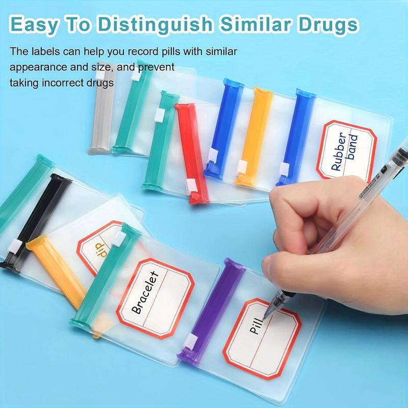 Clear Pill Pouch with Sticker, Colorful Clear Slide Lock Zippered Pill Organizer Bags, Reusable Medication Storage for Travel Home Office Use