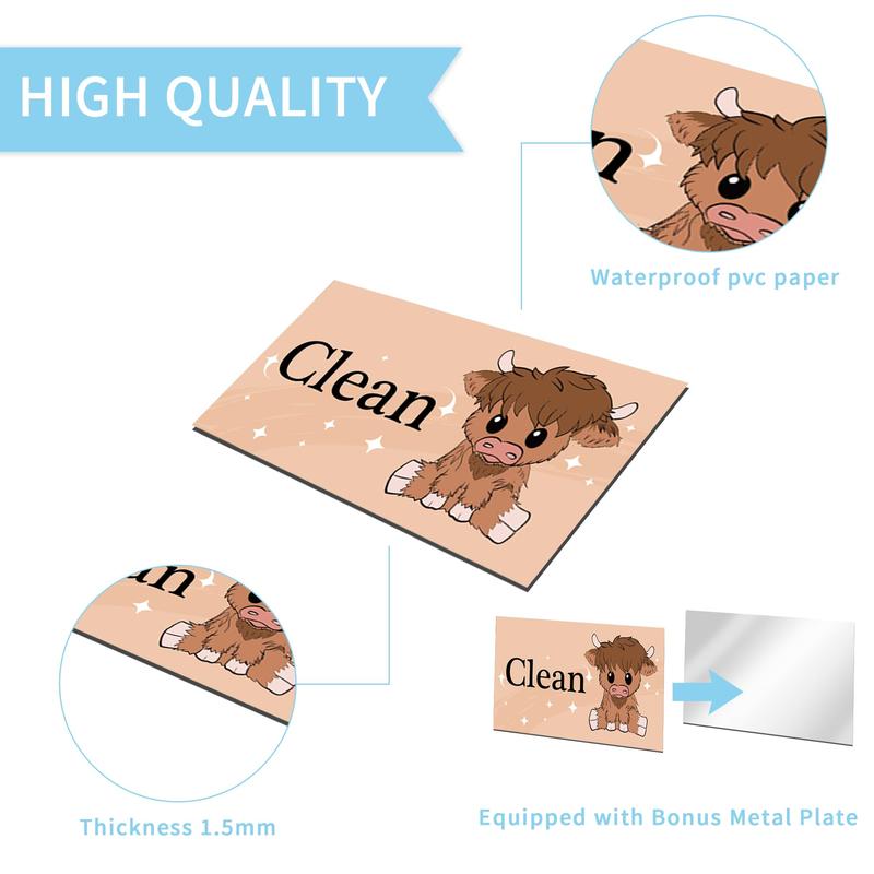 Dishwasher Magnet Clean Dirty Sign: Cute Highland Cow Clean Dirty Magnet for Dishwasher Refrigerator, Double Sided Magnetic Dishwasher Sign, Funny Kitchen Gadgets and Accessories