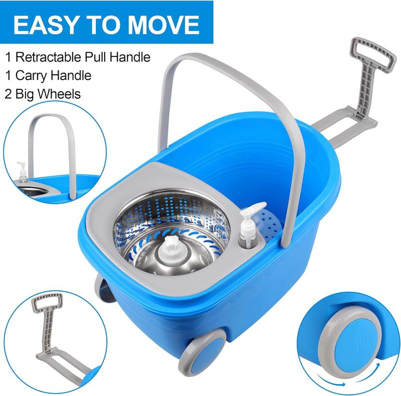 Colorful Spin Mop Bucket Wringer System with 3 Microfiber Refills and Extendable Pole for Household Cleaning Plastic Set Stainless Steel Box