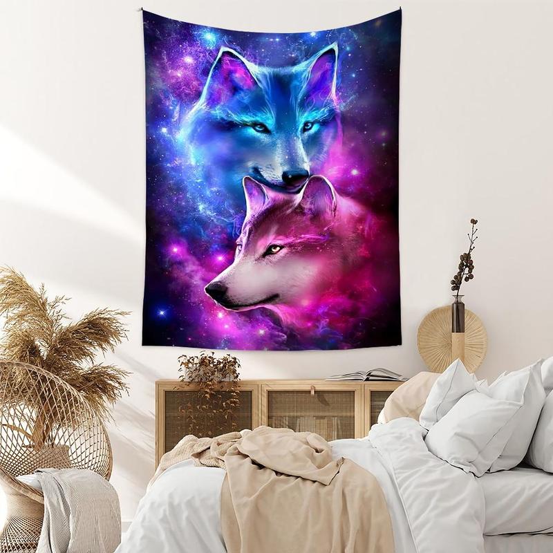 Wolf & Starry Print Tapestry, 1 Count Modern Polyester Wall Hanging Tapestry For Living Room Bedroom Dormitory Home Decor