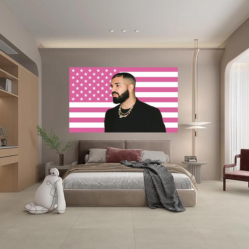 Drake Flag 3x5ft Rapper Flag American Flag Singer Drake for Bedroom College Dorm Home Decor Wall Flag Pink Flag Bright Color