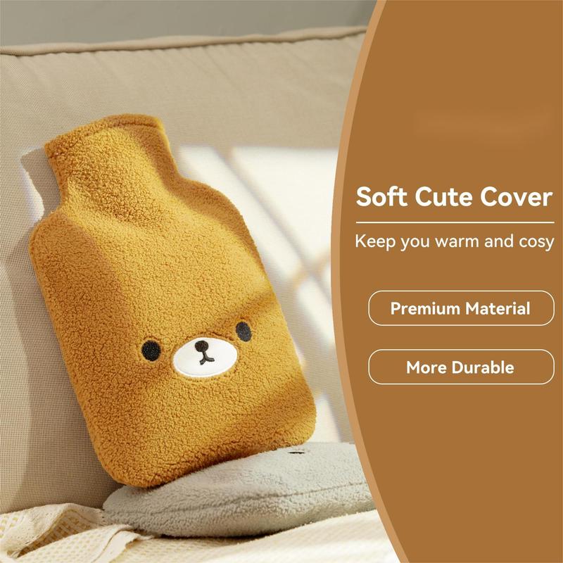 Hot Water Bottle with Cute Fleece Cover, 2Liter Water Bag for Hot and Cold Compress, Hand Feet Warmer, Neck and Shoulder Pain Relief, Brown Bear