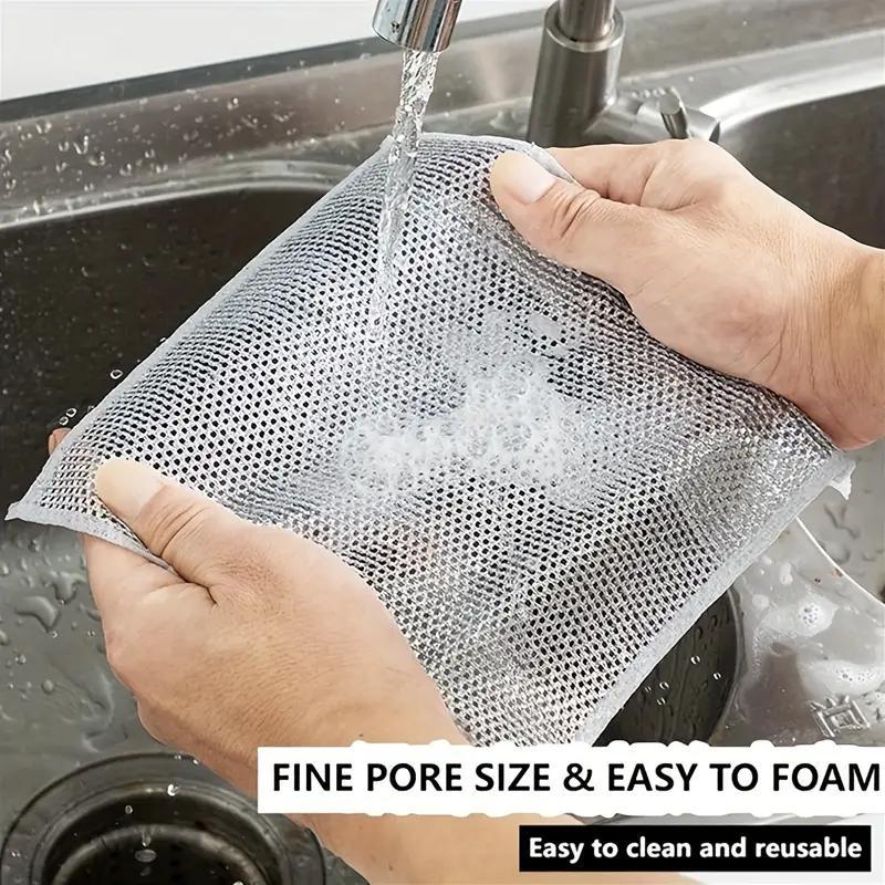 Steel Wire Dishwashing Cloth, Spring Kitchen Multipurpose Wet and Dry Cleaning Rag for Skillet, Frying Pan, Cooker, Baking Tray