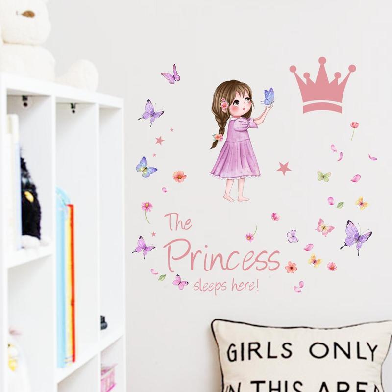 Princess & Butterfly Pattern Wall Sticker, 2 Counts set Self Adhesive Wall Decal, Decorative Sticker for Home Bedroom Living Room