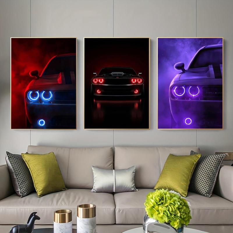 Car Pattern Canvas Poster without Frame, 3 Counts Creative Car Pattern Wall Art, Wall Decor for Home Living Room Bedroom Office