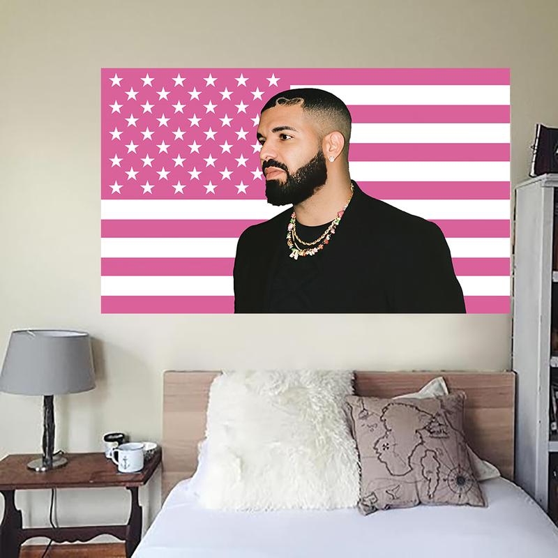 Drake Flag 3x5ft Rapper Flag American Flag Singer Drake for Bedroom College Dorm Home Decor Wall Flag Pink Flag Bright Color