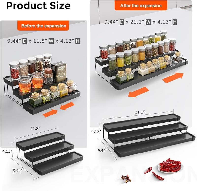 Expandable Spice Rack Organizer for Cabinet - 3 Tier Adjustable Cabinet Spice Organizer Easy Visibility - Spice Organizer pantry organization spicerack organization kitchen