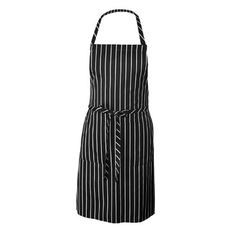 Adjustable Adult Black Stripe Bib Apron With 2 Pockets Chef Waiter Kitchen Cook