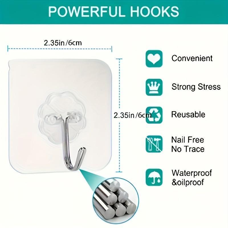 Clear Wall Mounted Hook (10pcs), Self-adhesive Hook, Punch-free Hook, Home Organizer for Bathroom, Bedroom, Office, Kitchen