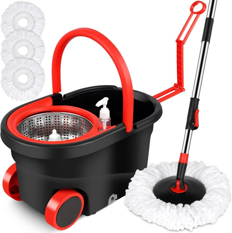 Colorful Spin Mop Bucket Wringer System with 3 Microfiber Refills and Extendable Pole for Household Cleaning Plastic Set Stainless Steel Box