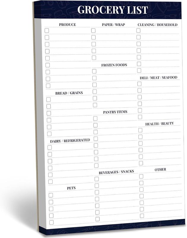 90 Sheets Fastcheck Grocery List Magnet Pad, 110 Printed Common Food for Fridge and Blank Grocery Shopping Spaces for Home. Size 6”x 9”