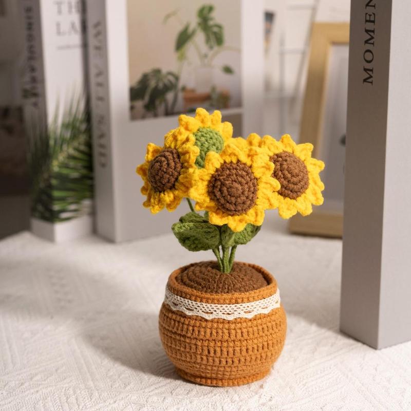 Crochet Sunflower Potted Plant, 1 Count Cute Creative Handmade Knitting Positive Energy Ornament, Home Decor for Living Room Bedroom Office