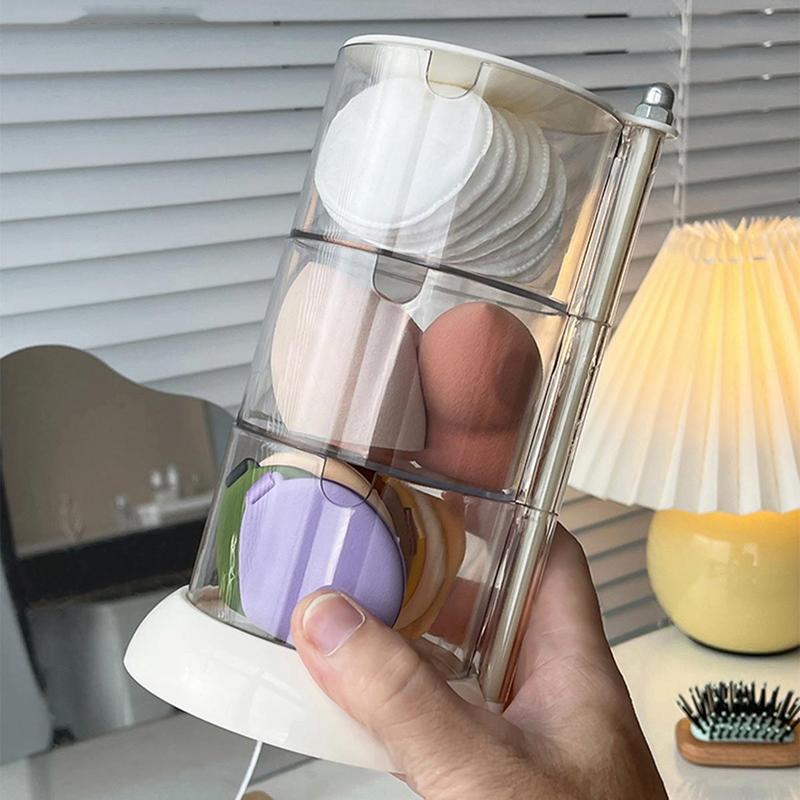 Clear Multi-layer Dustproof Makeup Sponge Holder, 1 Count Makeup Organizer, Rotatable Cosmetic Storage Organizer for Home Bedroom Desk, Summer Essentials