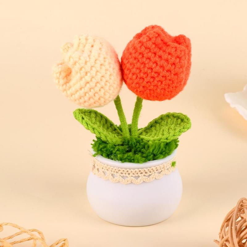 Crochet Tulip Flower, Artificial Woven Flower Plant, Home Decor Supplies for Living Room, Bedroom, Office Desk, Bookshelf, Window, Table