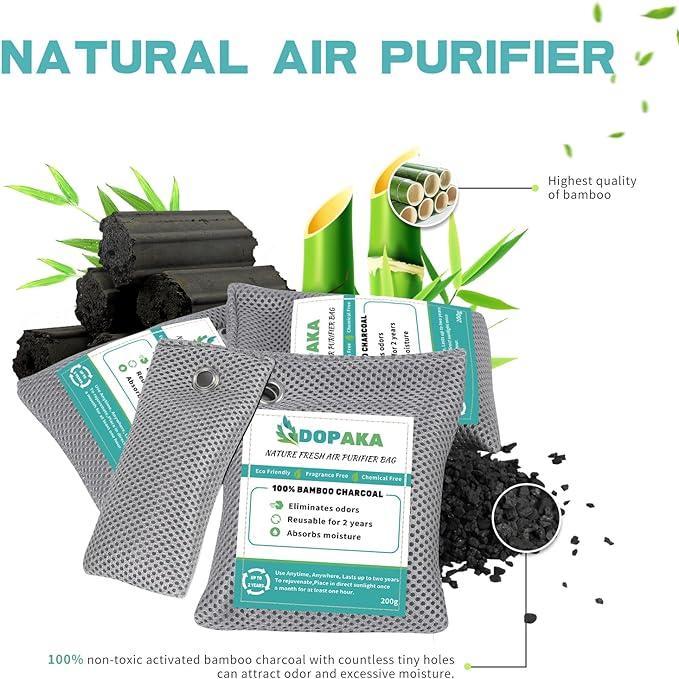 [4 packs] Nature Fresh Air Purifier Bags, Activated Charcoal Air Purifying Bag,Moisture Absorber,odor eliminator,Natural Car Air Freshener,Shoe Deodorizer,Odor Eliminators For Home, Pet, Closet (X00471KM57)