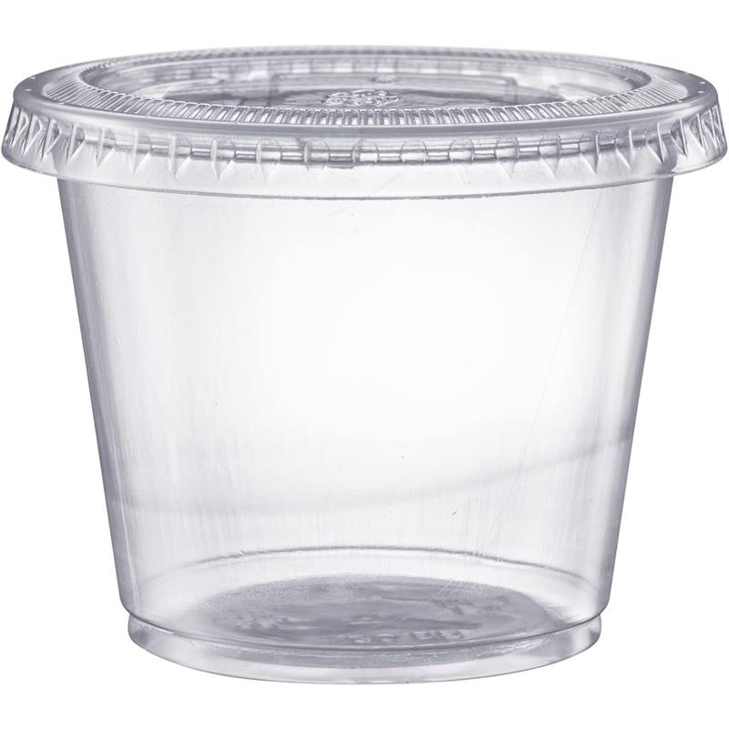 [5.5 oz. - 100 Count Clear Disposable Plastic Portion Cups with Lids - Small Plastic Condiment Containers for Sauce, Salad Dressings & Portion Control