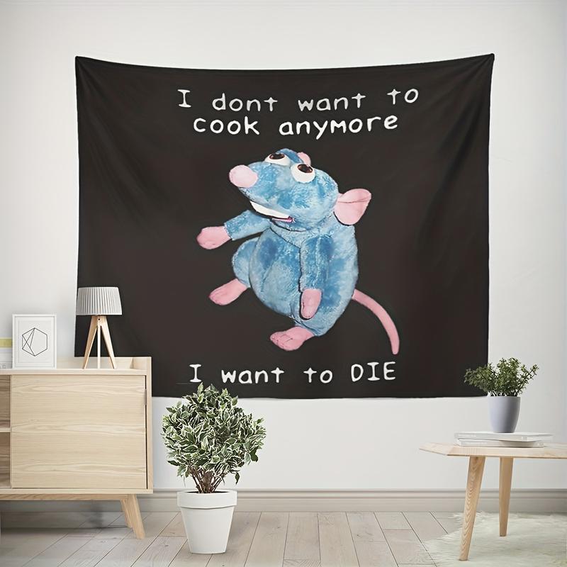 Fun Mouse Tapestry Room Wall Decoration Aesthetics Hanging Cloth I Don't Want To Cook Anymore, I Want To DIE, Peach Fleece Hanging Tapestry For Living Room Bedroom Dorm Room Decor Home Decor,