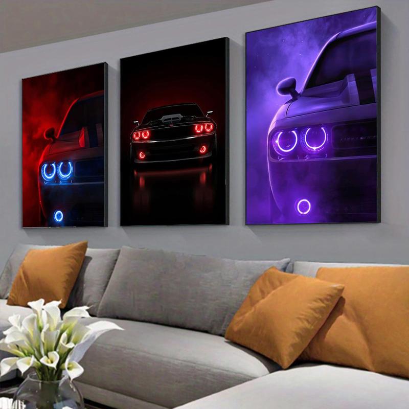 Car Pattern Canvas Poster without Frame, 3 Counts Creative Car Pattern Wall Art, Wall Decor for Home Living Room Bedroom Office