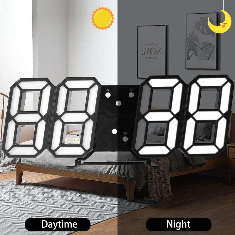 Wedding Gifts 3D LED Wall Clock Digital Alarm Clock with 3 Auto Adjust Brightness Levels Electronic Desk Clock for Warehouse Office Home Living Room with 12 24 Hour Display Nightlight Temperature Display