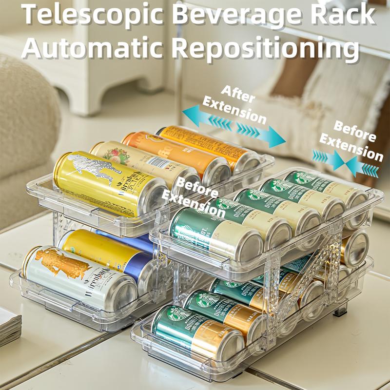 Automatic Sliding Adjustable Beverage Storage Box, Can Dispenser Storage Box, Suitable for Pantry, Refrigerator, and Various Places