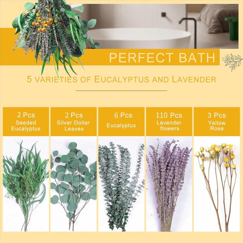 123 Pcs Mixed Real Dried Eucalyptus Stems-Lavender& Rose Flowers Bundles for Shower, Natural Preserved Eucalyptus Leave wedding Decor Plants Hanging