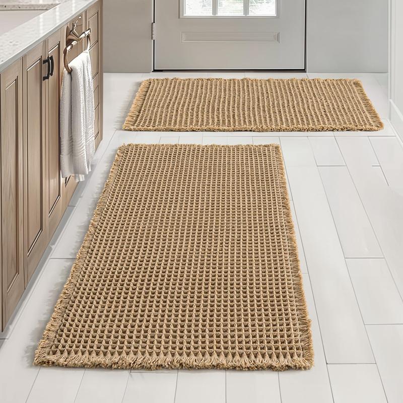 Set of 2 Waffle Bathroom Rugs, Boho Bath Rugs Non Slip Washable, Absorbent Bath Mats, Ultra Soft Rubber Backed Shower Mats for Bathroom Floor, Tub ...