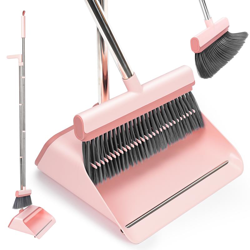 KZKR Pink Broom and Dustpan Set, Broom Dust pan, Broom and Dustpan Set with Adjustable Handle for Home,Office, Indoor&Outdoor Sweeping Cleaning Pack