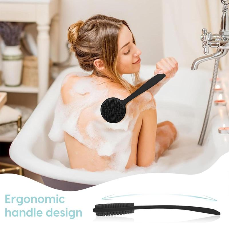 Silicone Double-sided Long Handle Back Brush & Face Brush & Shower Brush Set, 3 Counts set Body Scrubber & Massage Cleaning Brush for Christmas Gift, Bathing Tool for Bathroom