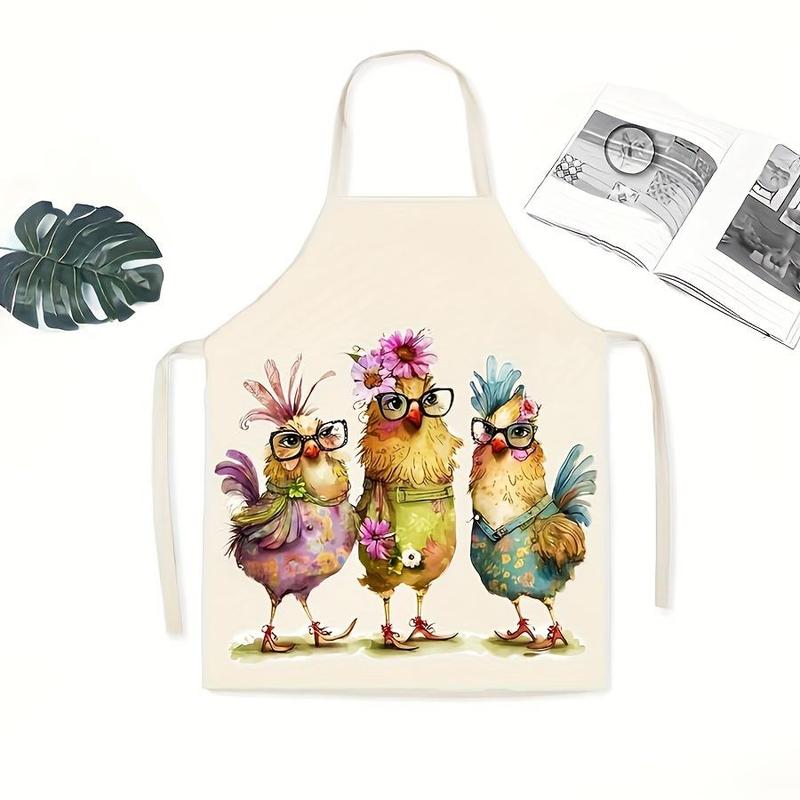 Chicken Pattern Apron, 1 Count Adult Size Sleeveless Kitchen Apron for Home Cooking & Cleaning, Work Apron for Restaurant, Cafe, Hotel