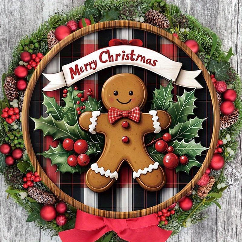 Merry Christmas Gingerbread Man Pattern Hanging Sign, 1 Count Wooden Round Hanging Wall Decor, Festive & Party Supplies for Home Garden Decor