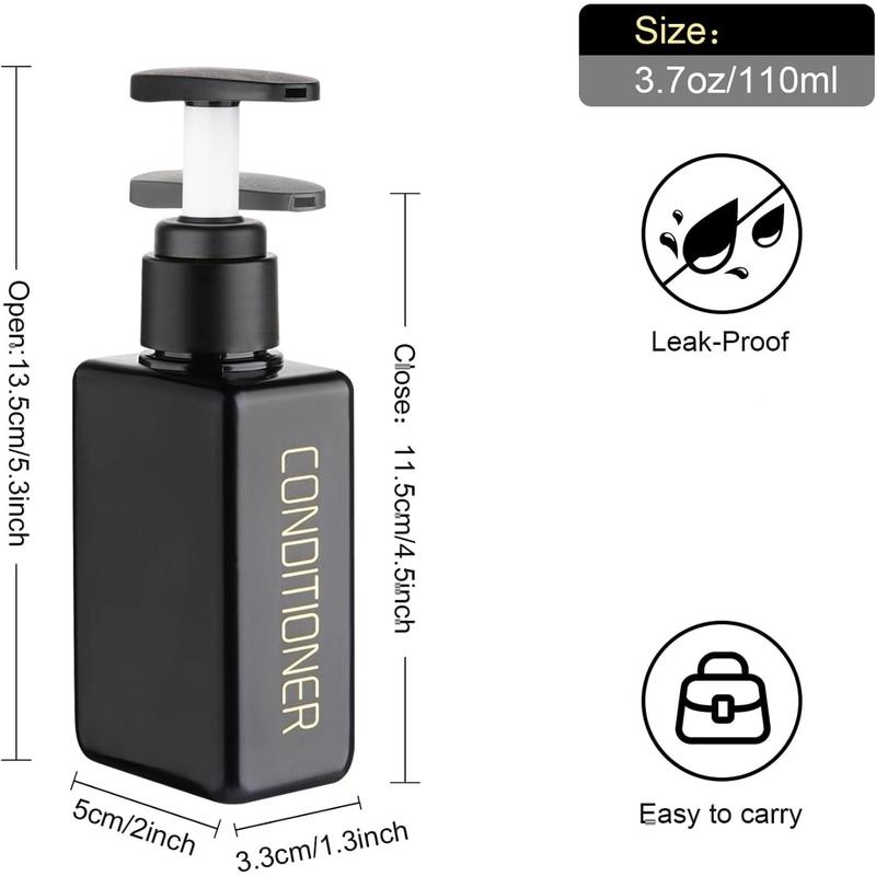 Travel Bottles Travel Accessories Toiletries 4 Pack 3.7oz 110ml Empty Plastic Pump Bottle Dispenser Travel Size Bottles (3labels &1blank Black)