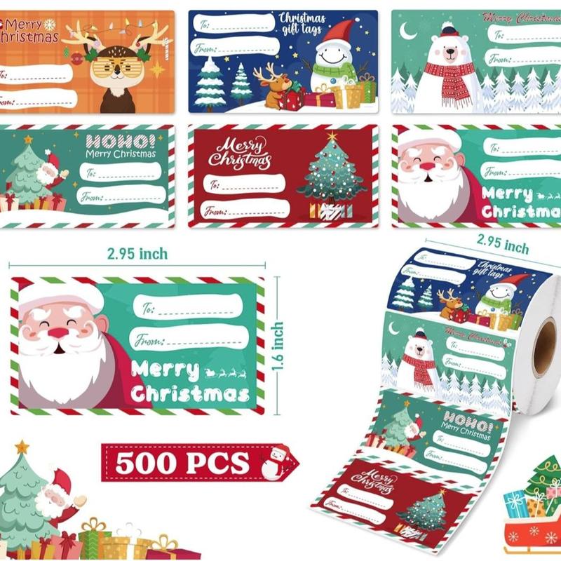 Christmas Gift Tag Sticker, 500pcs roll Self Adhesive Gift Wrapping Label, Gift Decoration Sticker for Christmas Party, Festive & Party Supplies