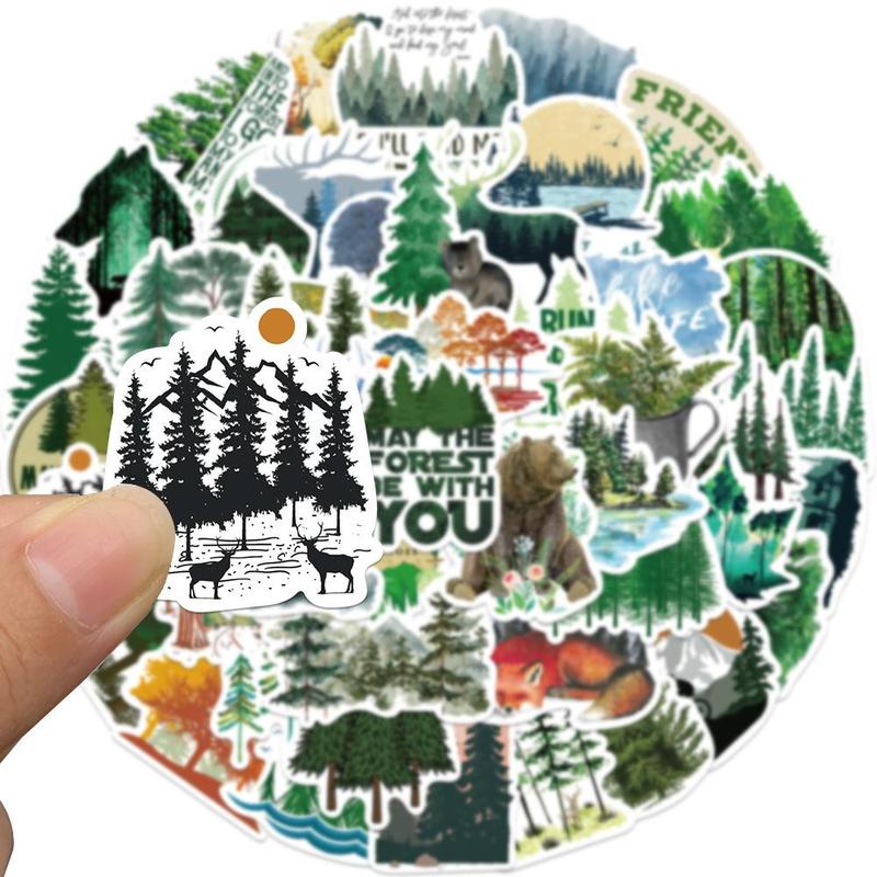 50pcs Green Forest Series Stickers, DIY Waterproof Decorative Stickers For Laptop, Guitar, Water Bottle & Skateboard