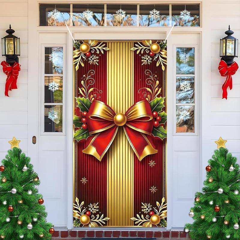 Christmas Themed Door Banner, 1 Count Holiday Door Decoration with 4 Grommets, Festive & Party Supplies for Home Living Room Bedroom