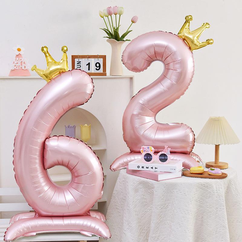 40 Inch Standing Number Crown Balloon, Birthday Party Number Balloon, Party Decoration Supplies